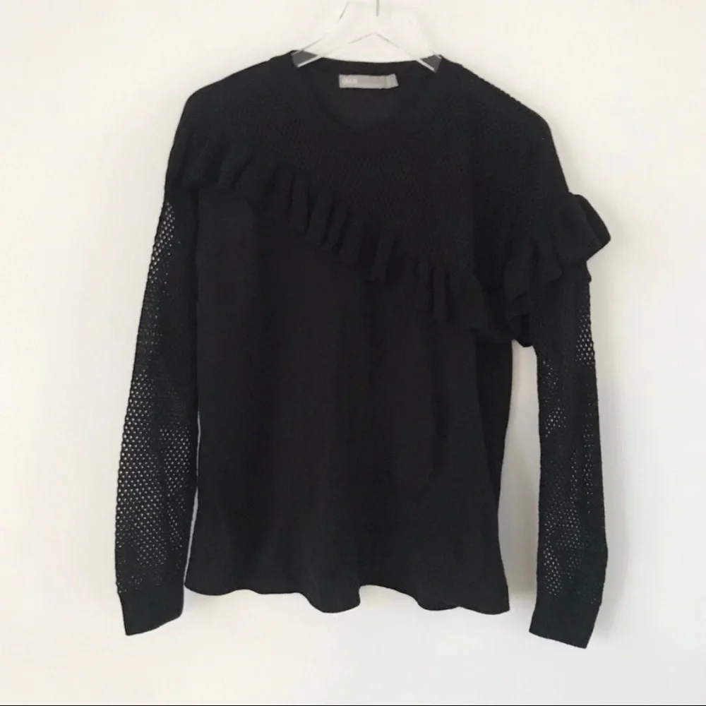 ASOS Ruffle Mesh Sweater Black - Picture 2 of 8